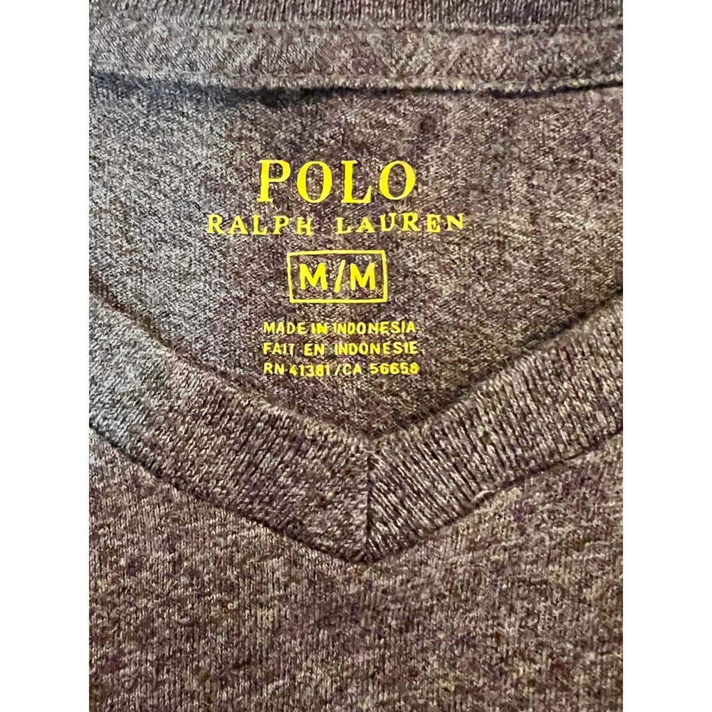 Polo Ralph Lauren Mens V-Neck T-Shirt Brown Heather Short Sleeve Pony Logo M - Picture 4 of 6